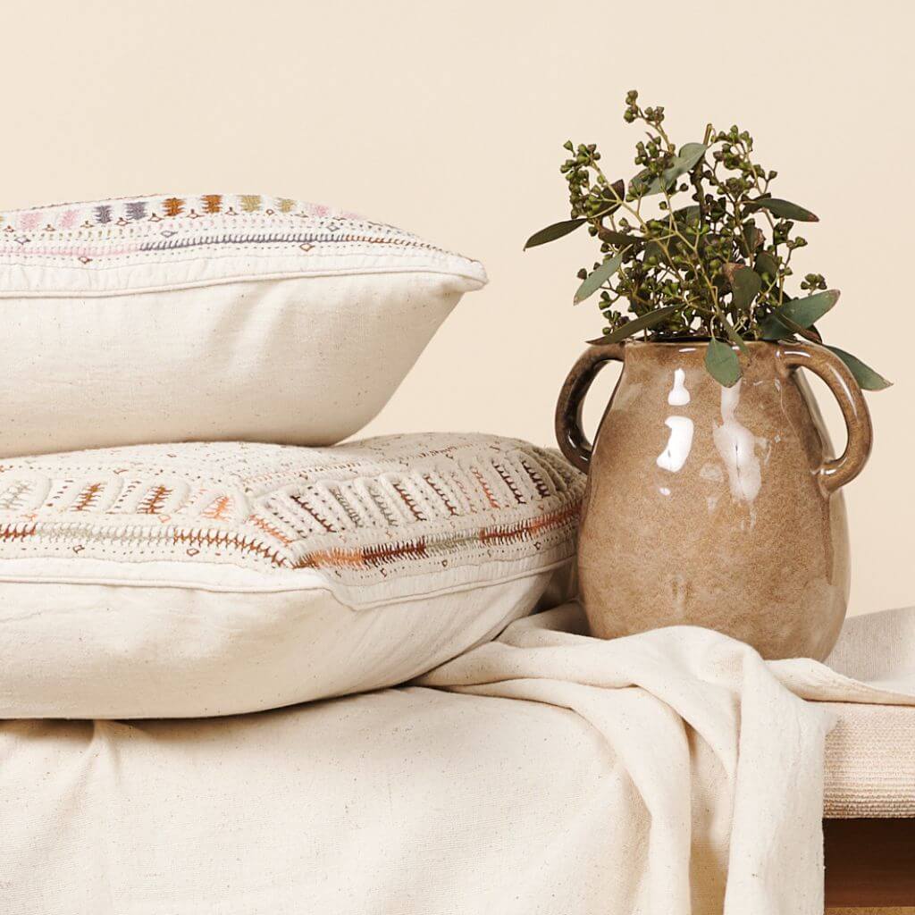 Dahli Coral Artisanal Hand Embroidered Pillow Cover