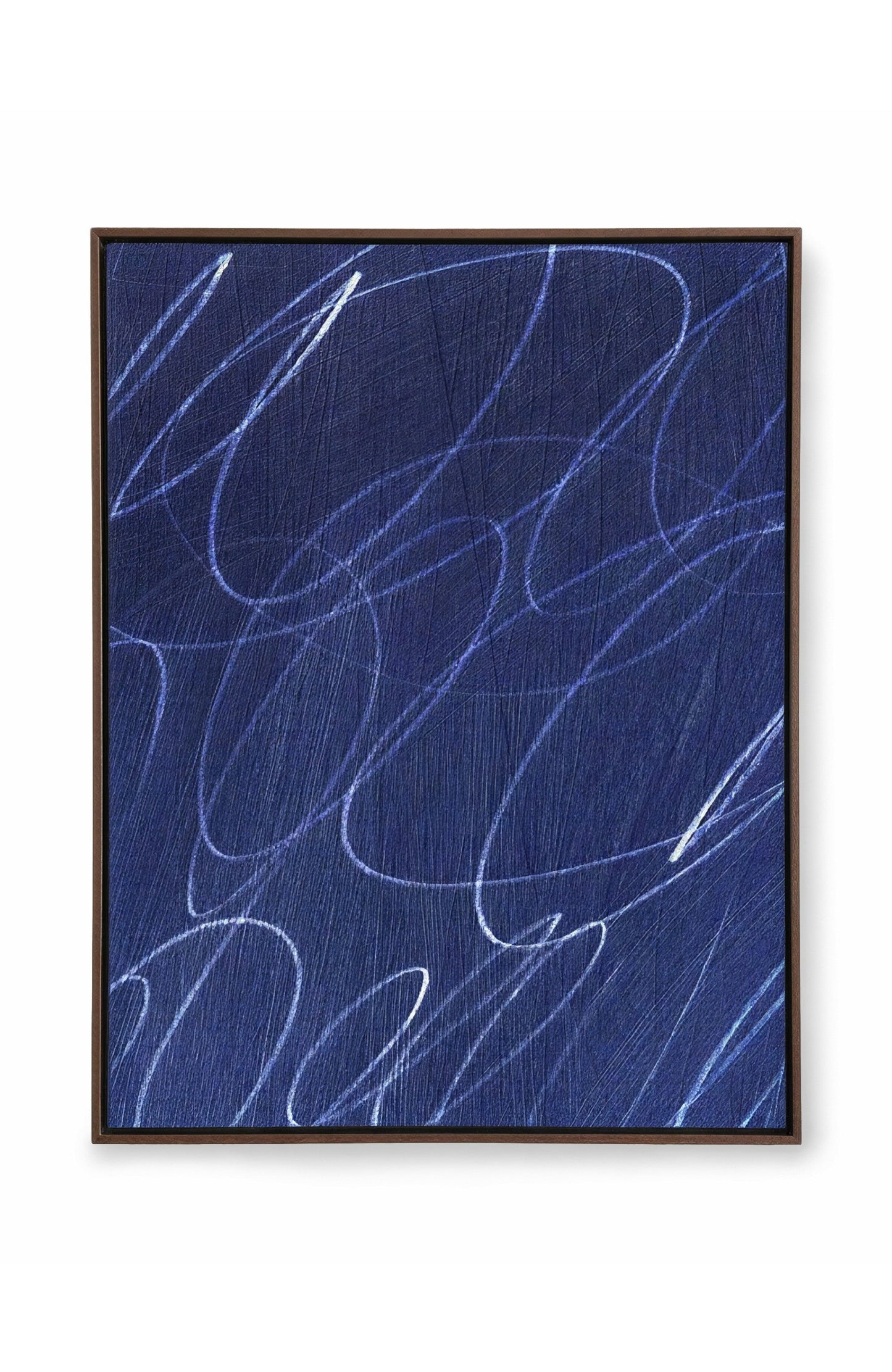 Gestural Marks in Deep Ocean Framed Canvas Wall Art