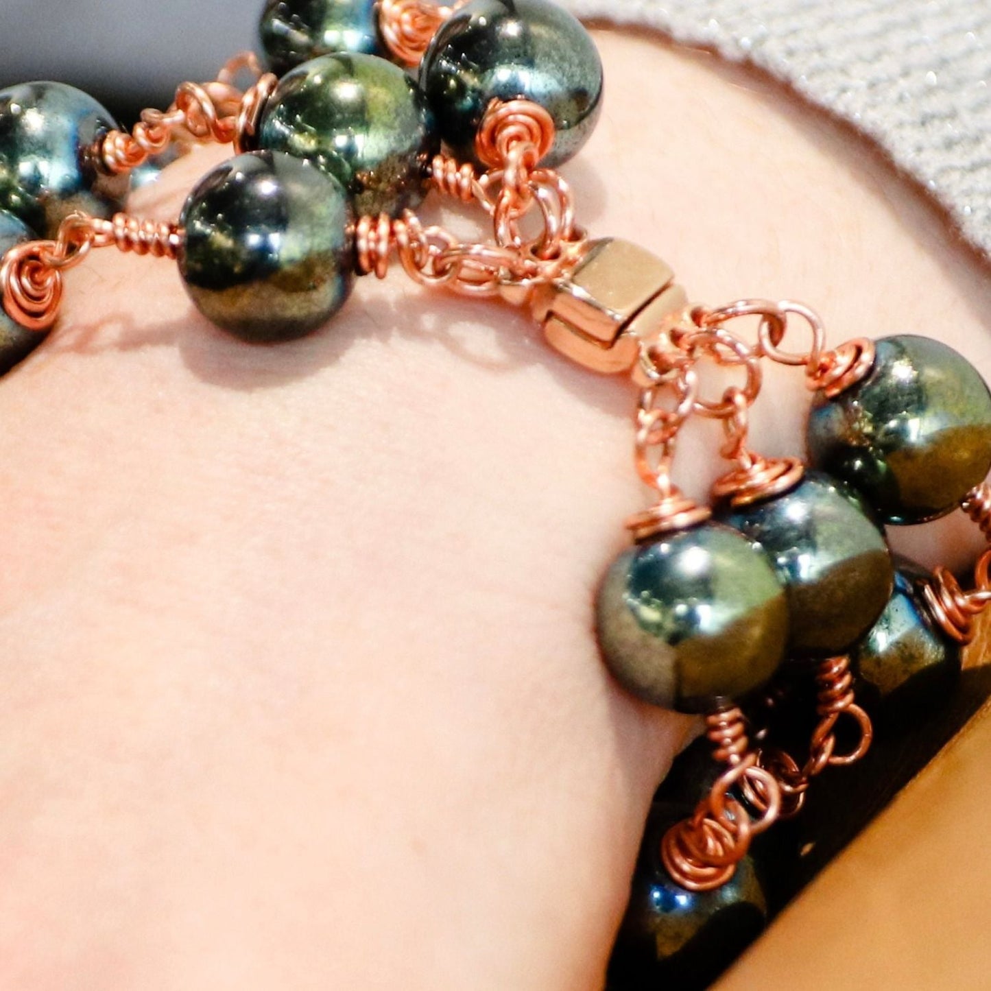 Jasmine Green Hematite 3-Strand Bracelet | Magnetic Clasp