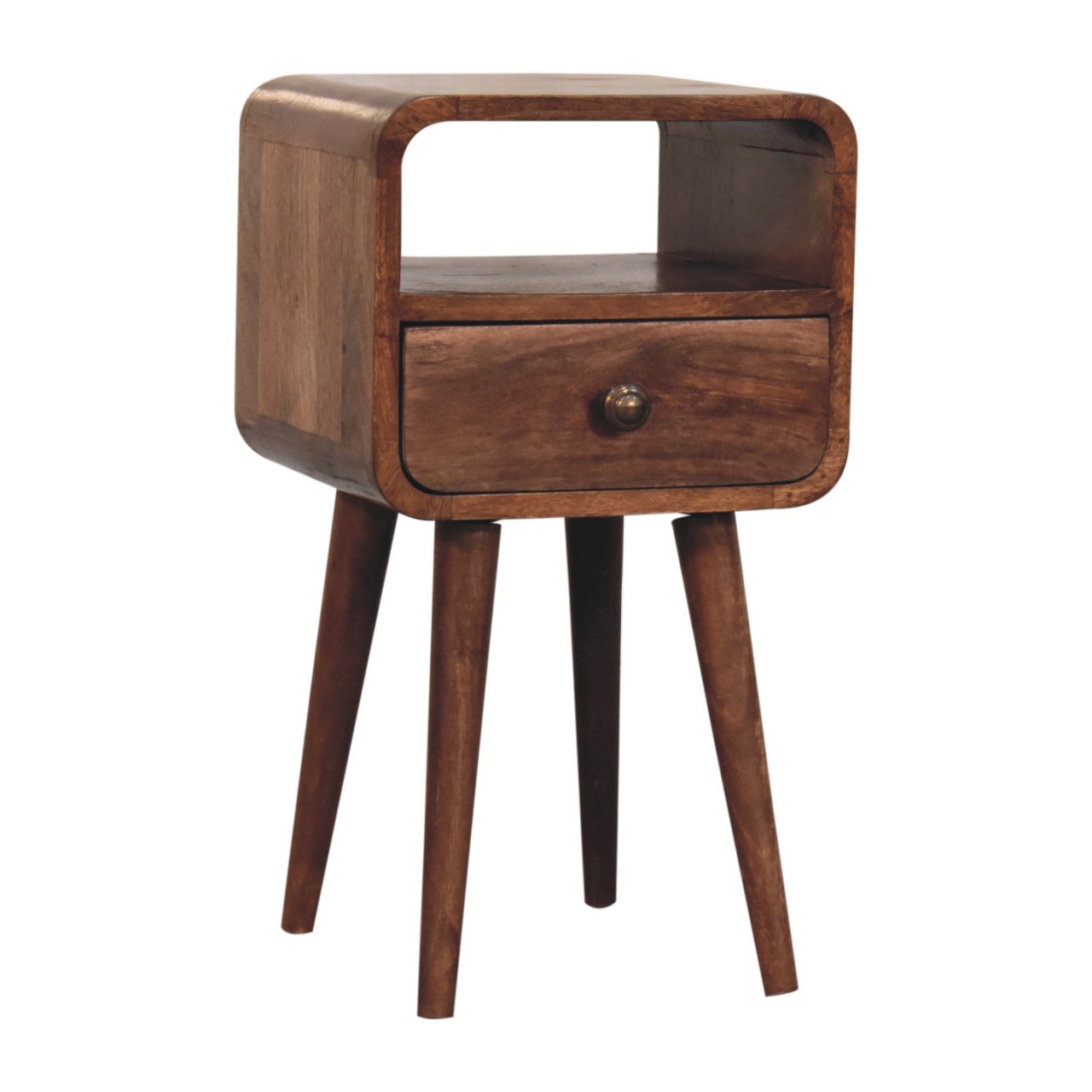 Solid Wood Mini Honey Caramel Curved Nightstand