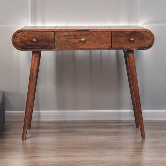 Solid Wood Honey Caramel Round Dressing Table