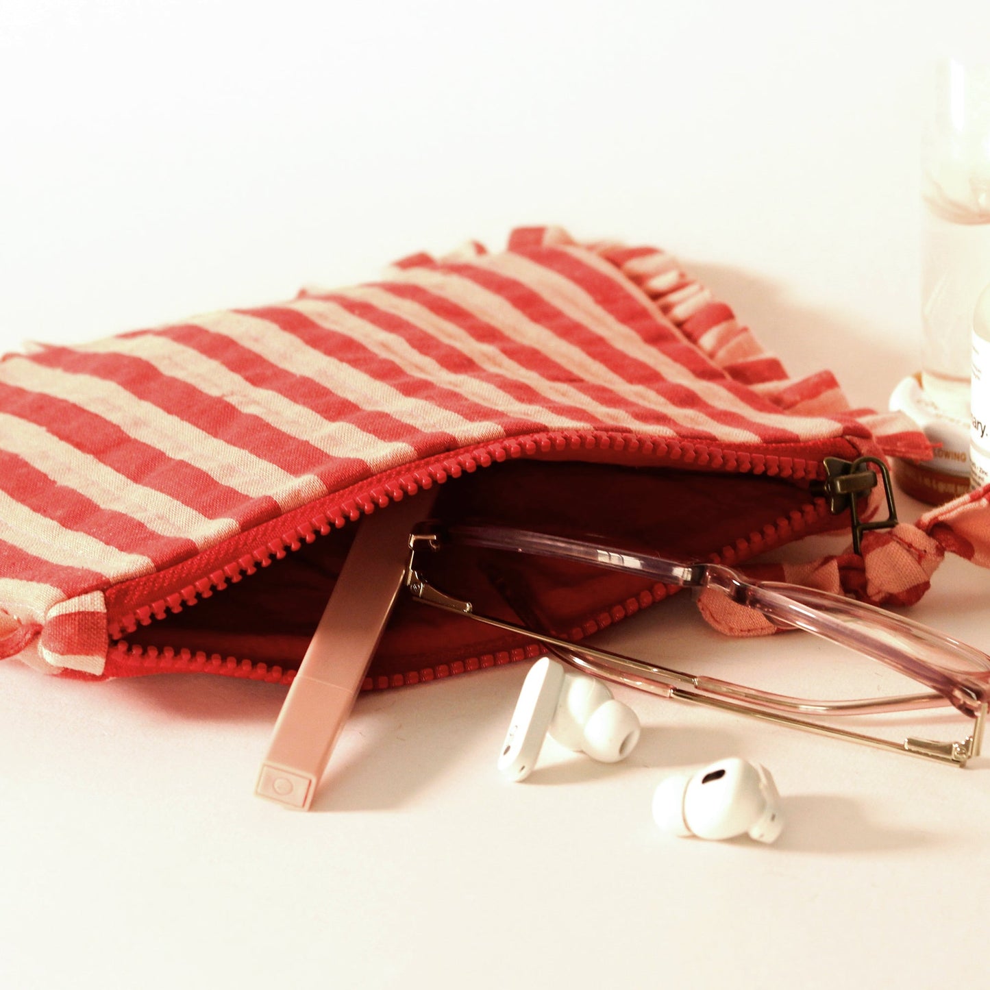 Quilted Cotton Travel Pouch with Frill Detail