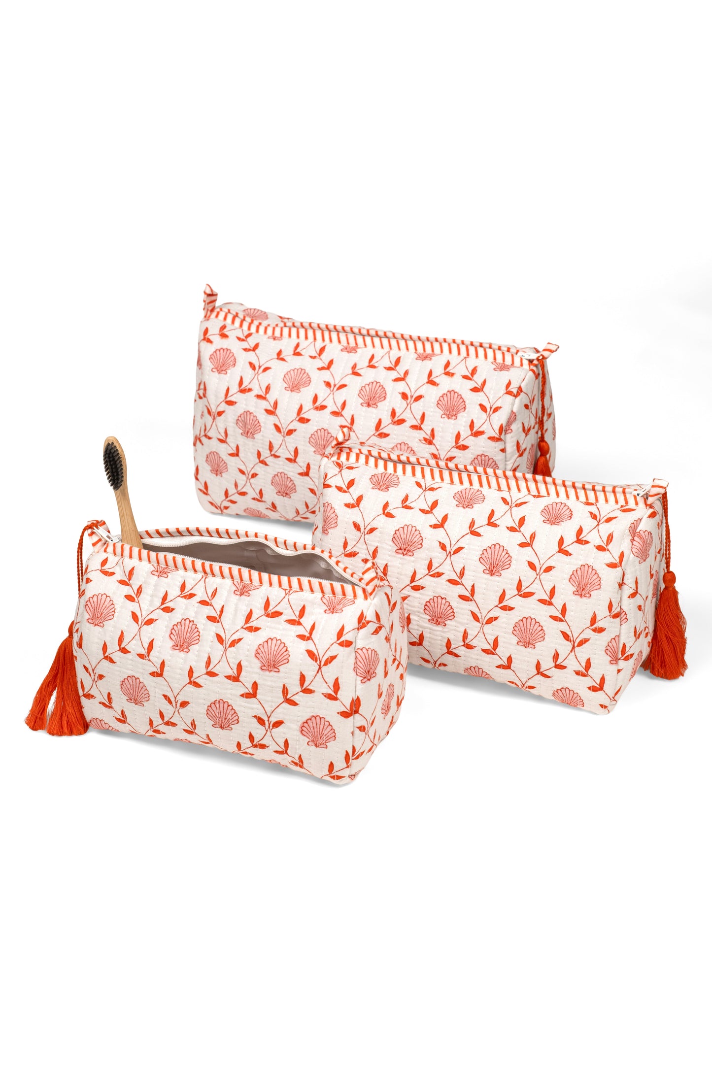 Seashell Blockprint Makeup Bag, Set of 3