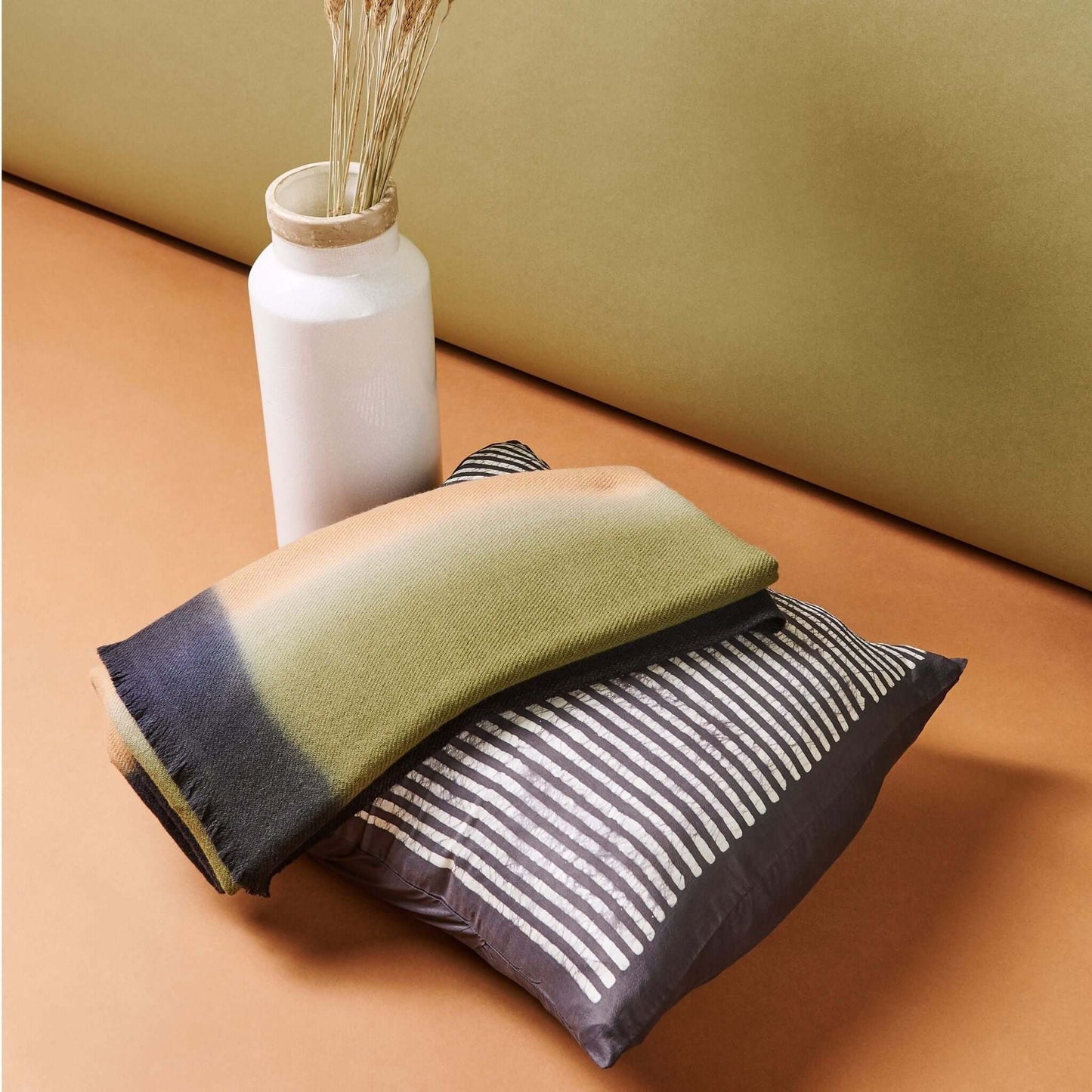 Maple Black Block Printed Stripes Mulberry Silk Pillow Cover