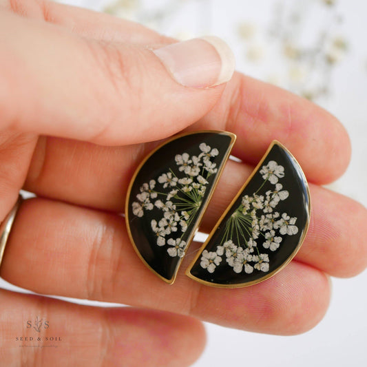 Black Earrings | Queen Anne’s Lace | Split Studs