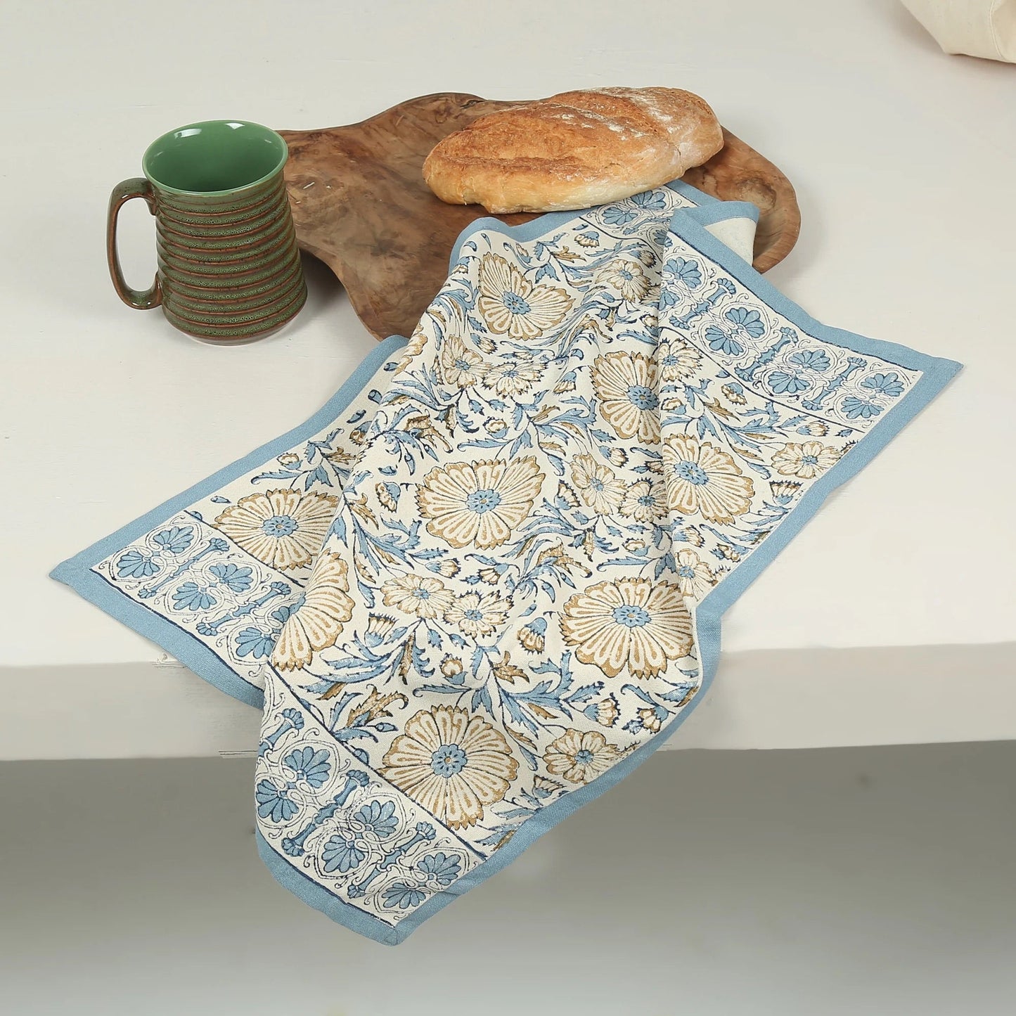 Hand Block Printed Cotton Kitchen Towels | 27″ × 19″ | Set of 2 | Fair Trade | STREAMLINE