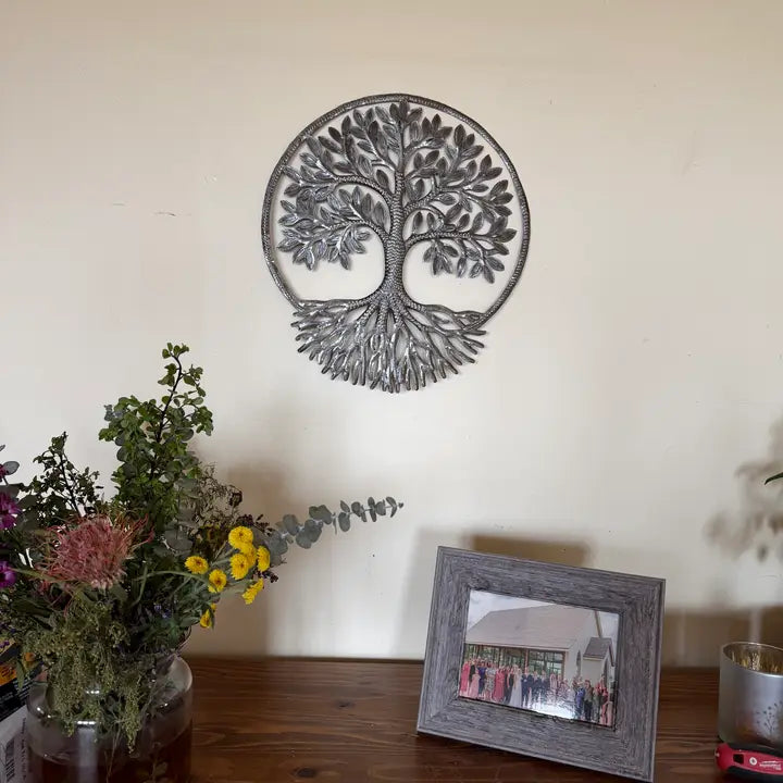 Haitian Metal Tree of Life Wall Art 14x15 Hand Chiseled 