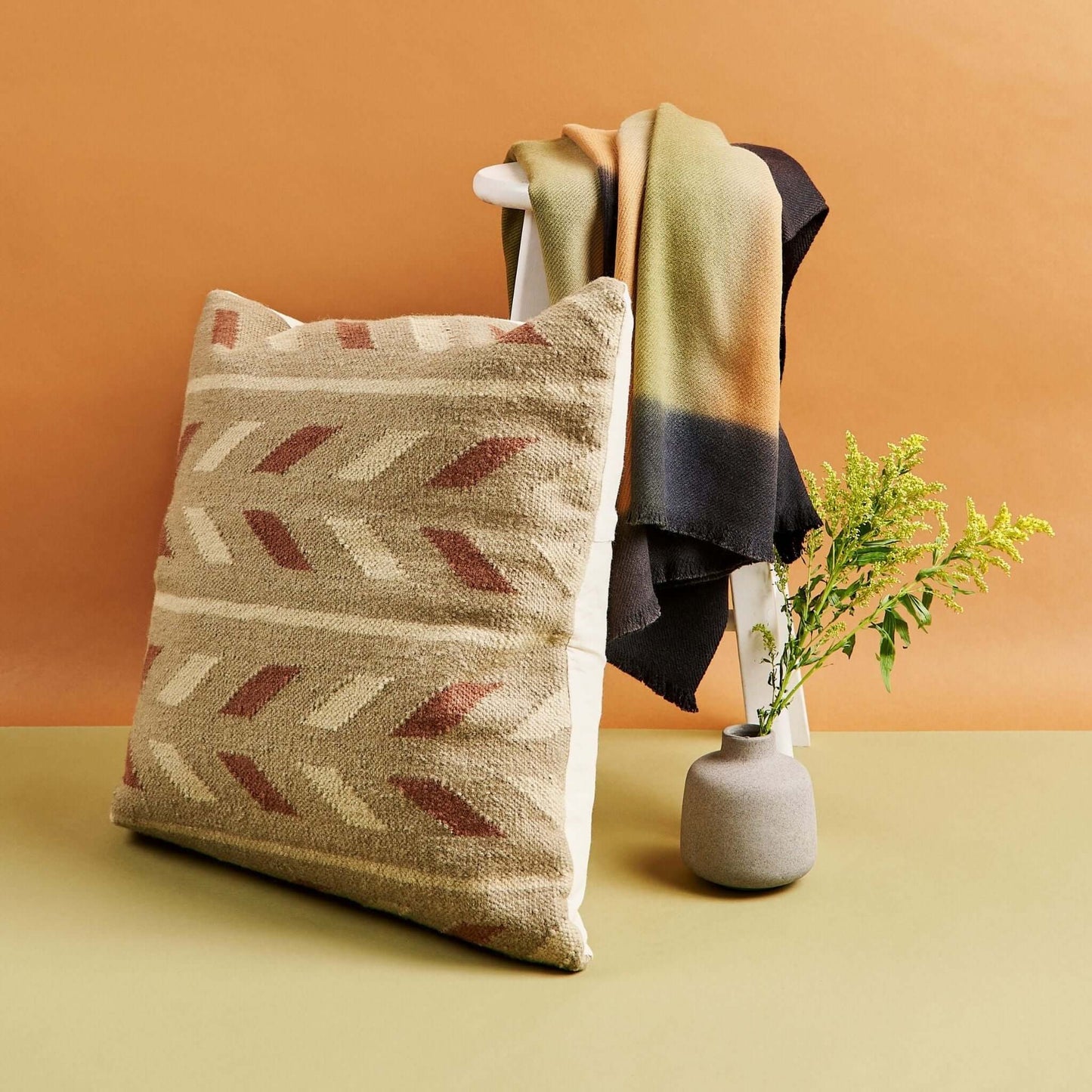 Ero Green Brown Geometric Pattern Hand Woven Large Pillow Cover