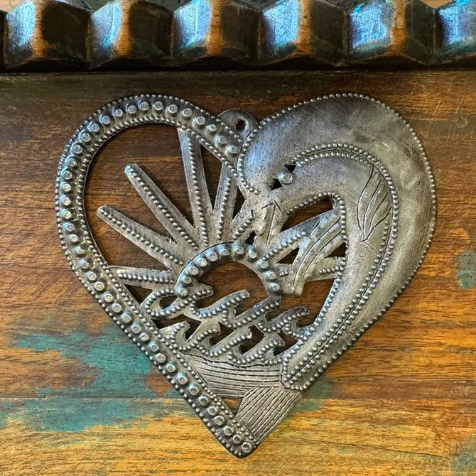 Handcrafted Dolphin Heart Ornament - Haitian Metal Art, 4.5
