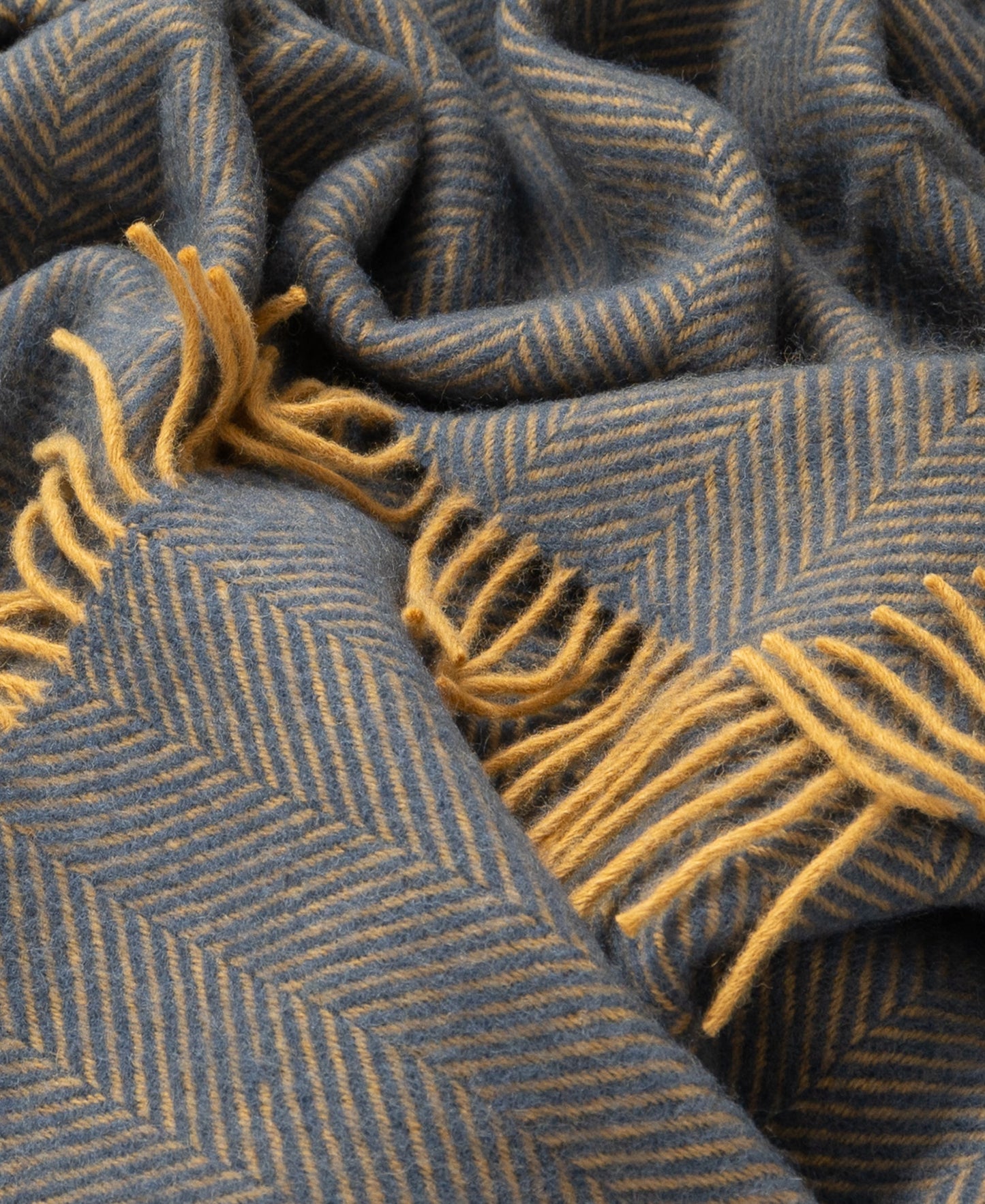 Highland Tweeds Herringbone  Pure New Wool Throw ~ Navy/Gold ~
