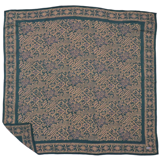Large 39" Hand Dyed Batik Bandana, 100% Soft Cotton, Abstract Flowers, Teal, Patina Blue