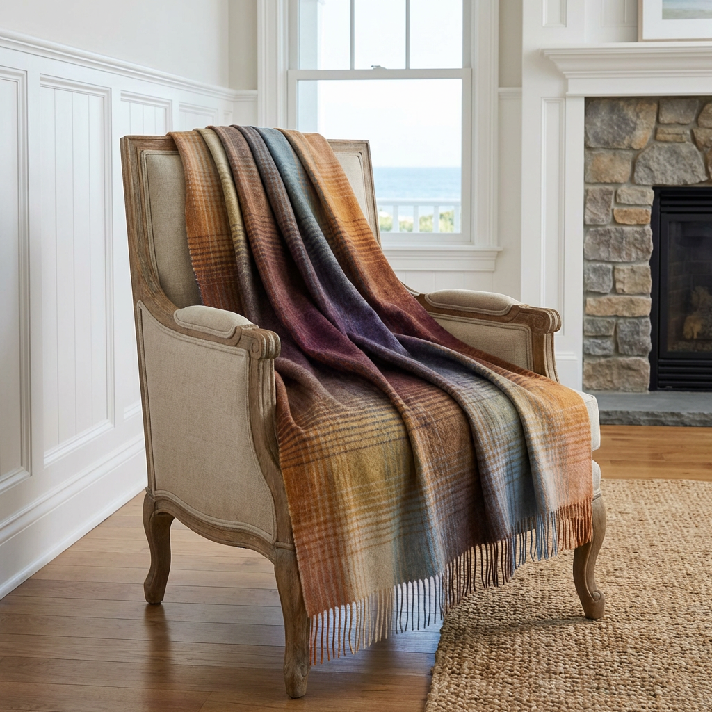 Highland Tweeds Shetland Lambswool Ombre Throw - Burgundy