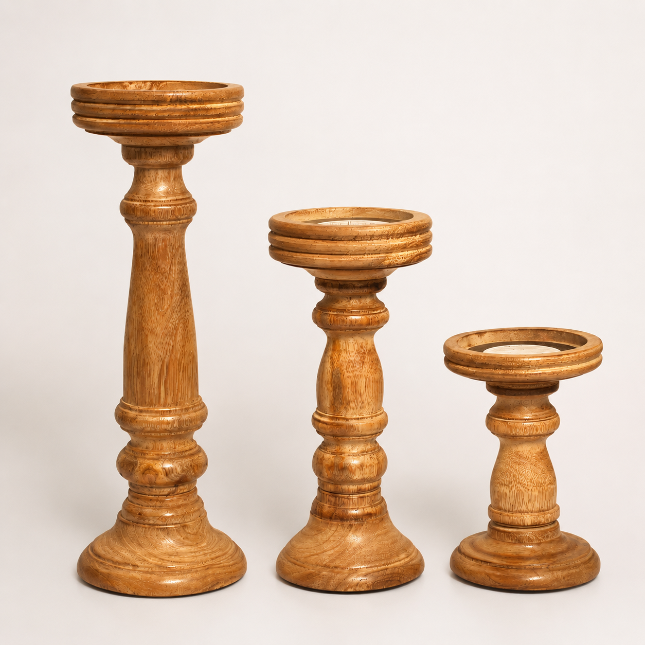 Chennai Mango Wood Candle Holders - Medium Polish, Set of 3