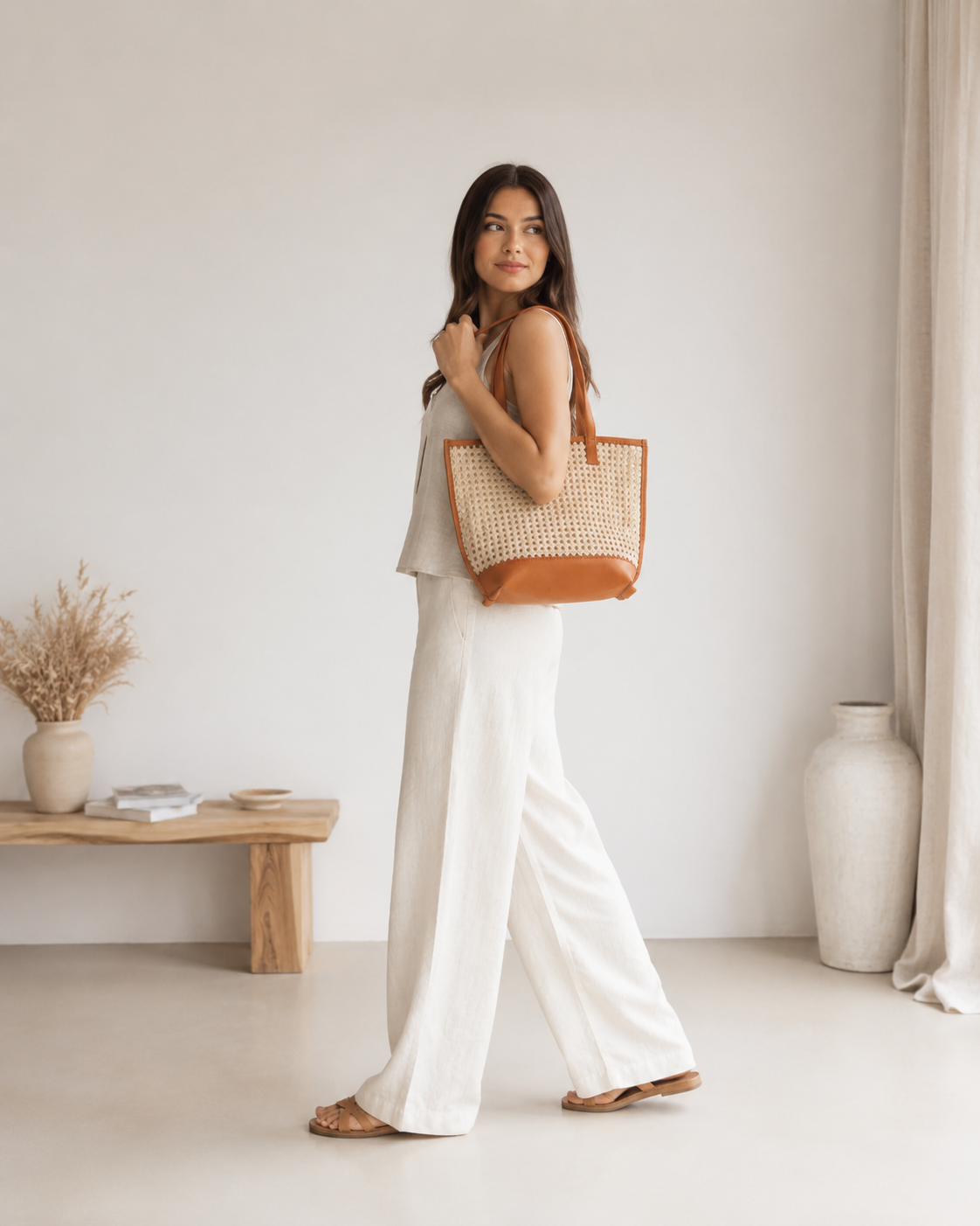 Raja Leather and Cane Tote