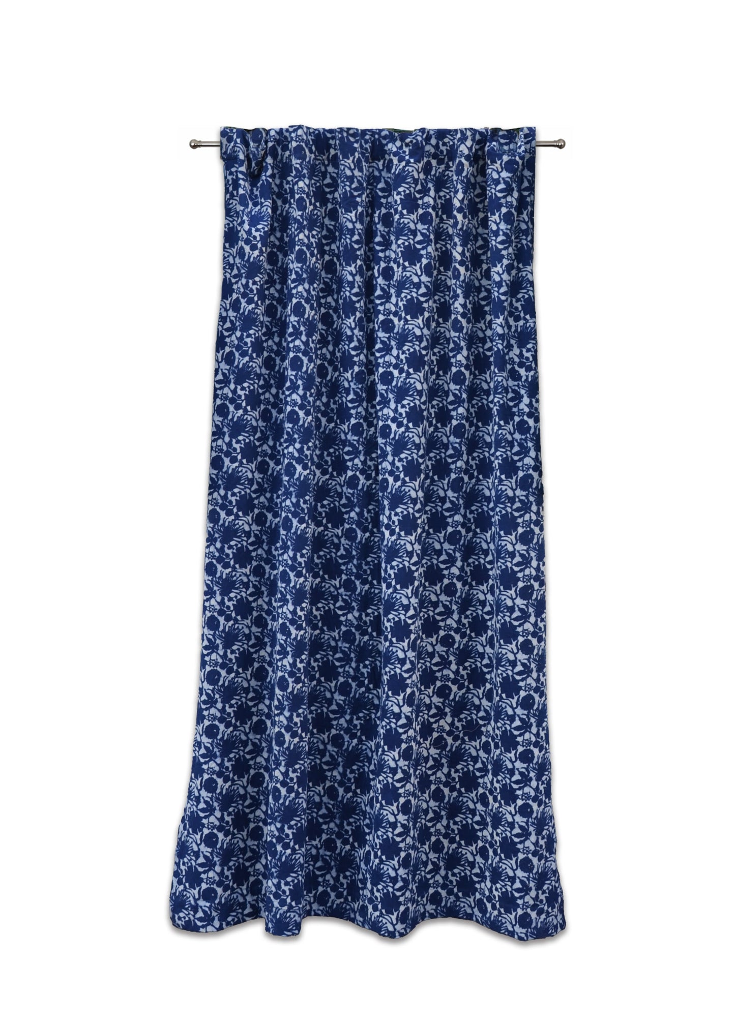 Boho Window Curtain - Blue Flowers Cotton Panel