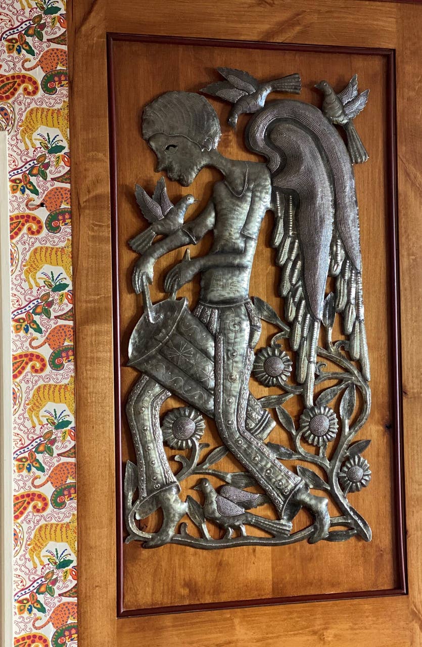 Angel Boy Playing Drum, Haitian Metal Art 18" X 34"