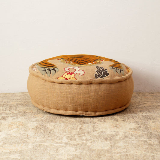 Floor Pouf with Tiger Print Embroidery