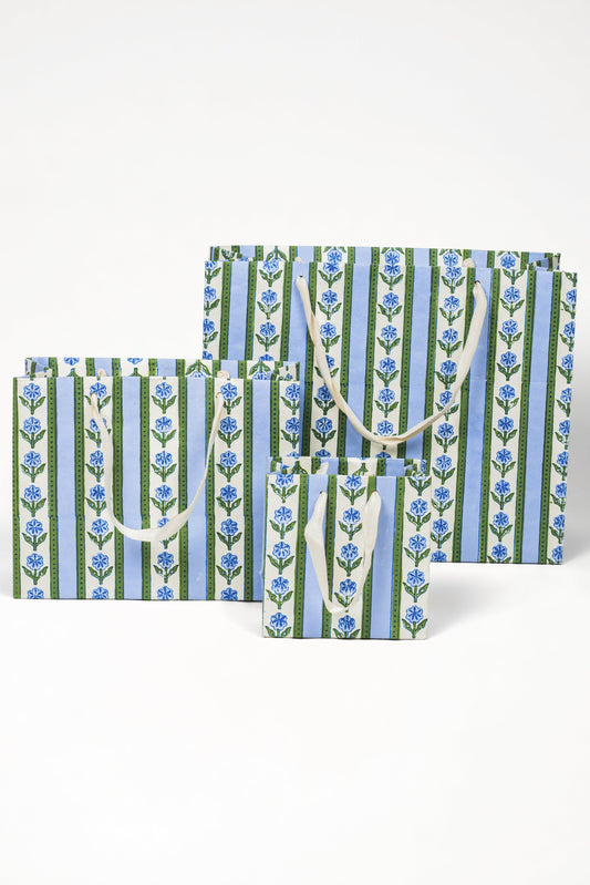 Cottage Garden Blockprint Gift Bag in Blue