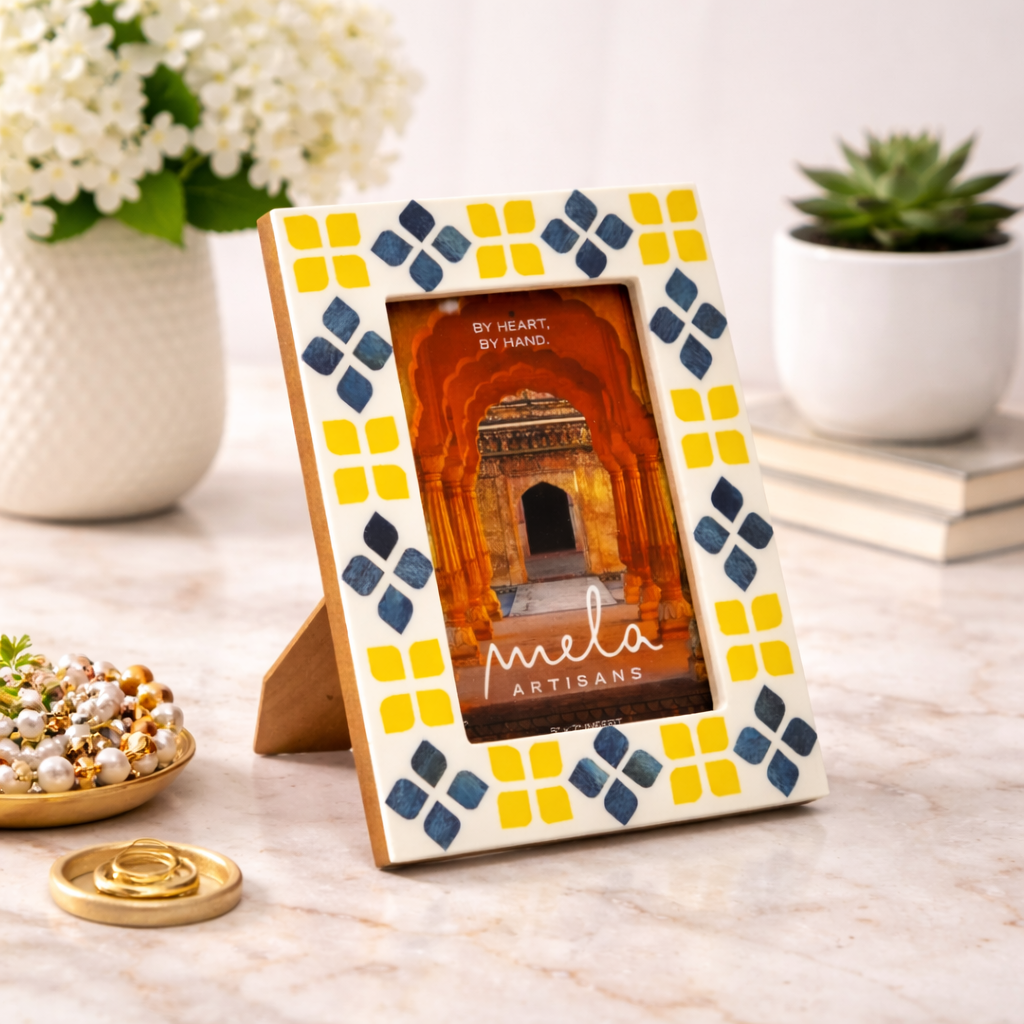 Marigold Floral Mosaic Bone Inlay Photo Frame 5x7