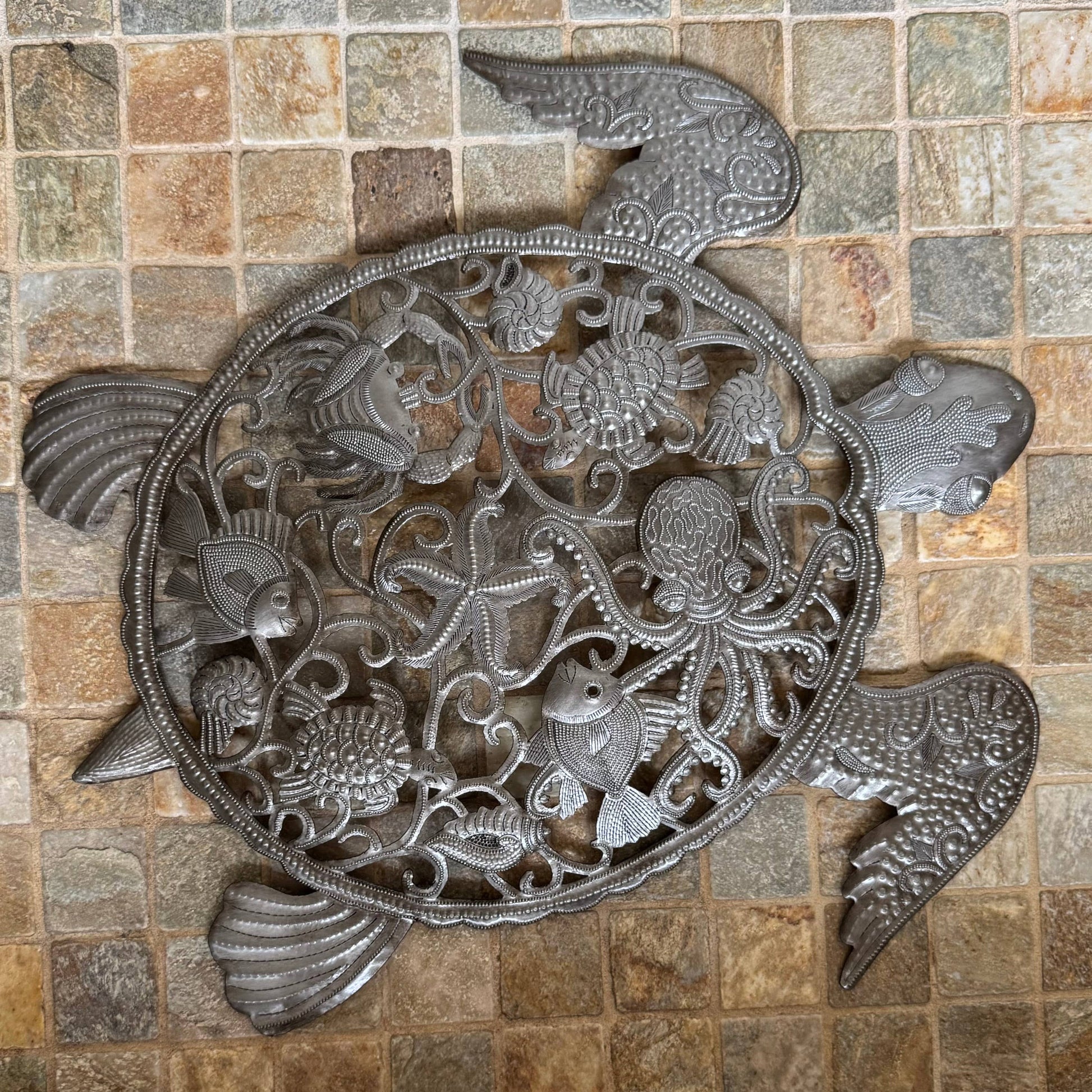 Sea Turtle Wall Art Haitian Metal Coastal Beach Decor 24x22