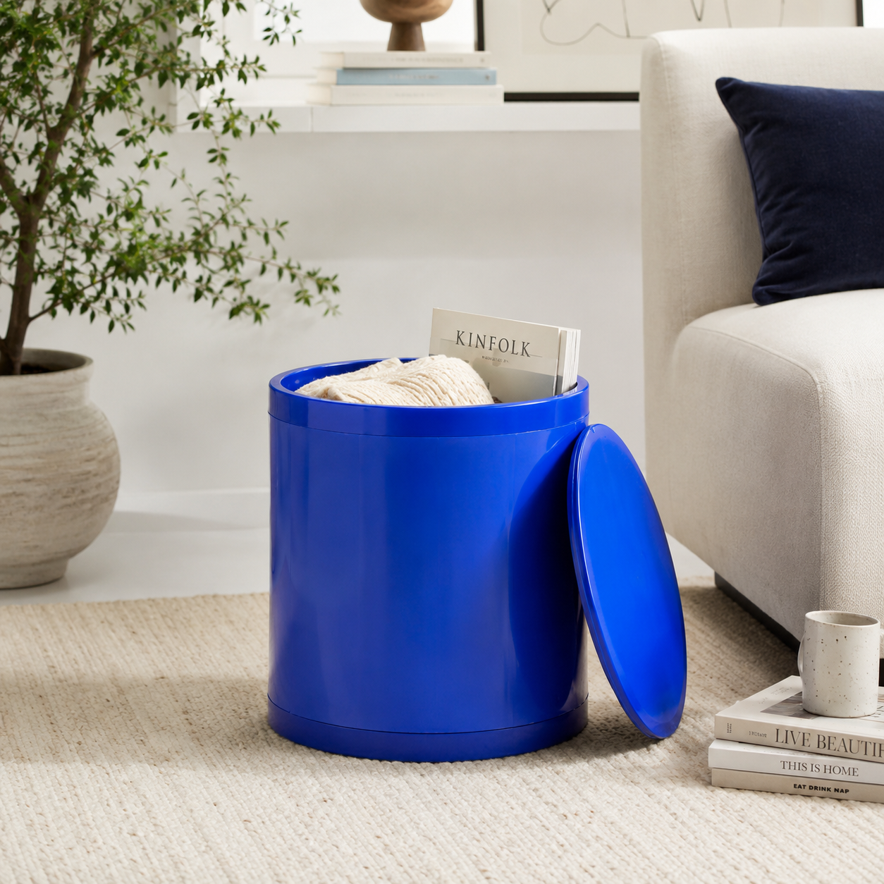 Otto Storage Stool | Round Plastic Storage Ottoman Solid