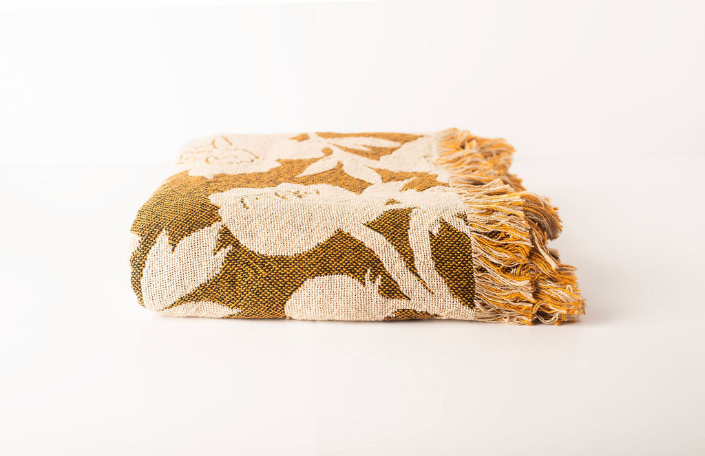Gold Floral Jacquard Woven Throw