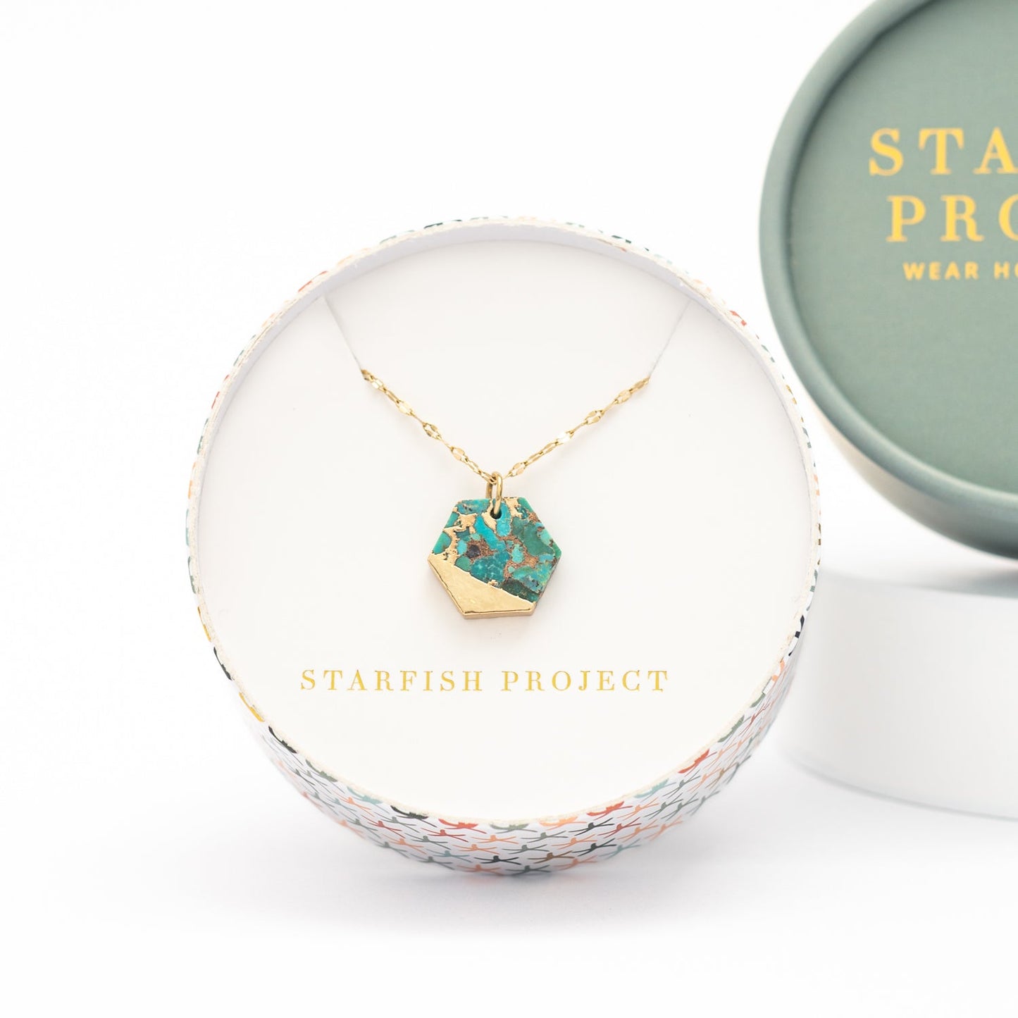 Starfish Project gift box, turquoise stone and golden necklace, jewelry brands, quality necklaces for women, jewelry websites