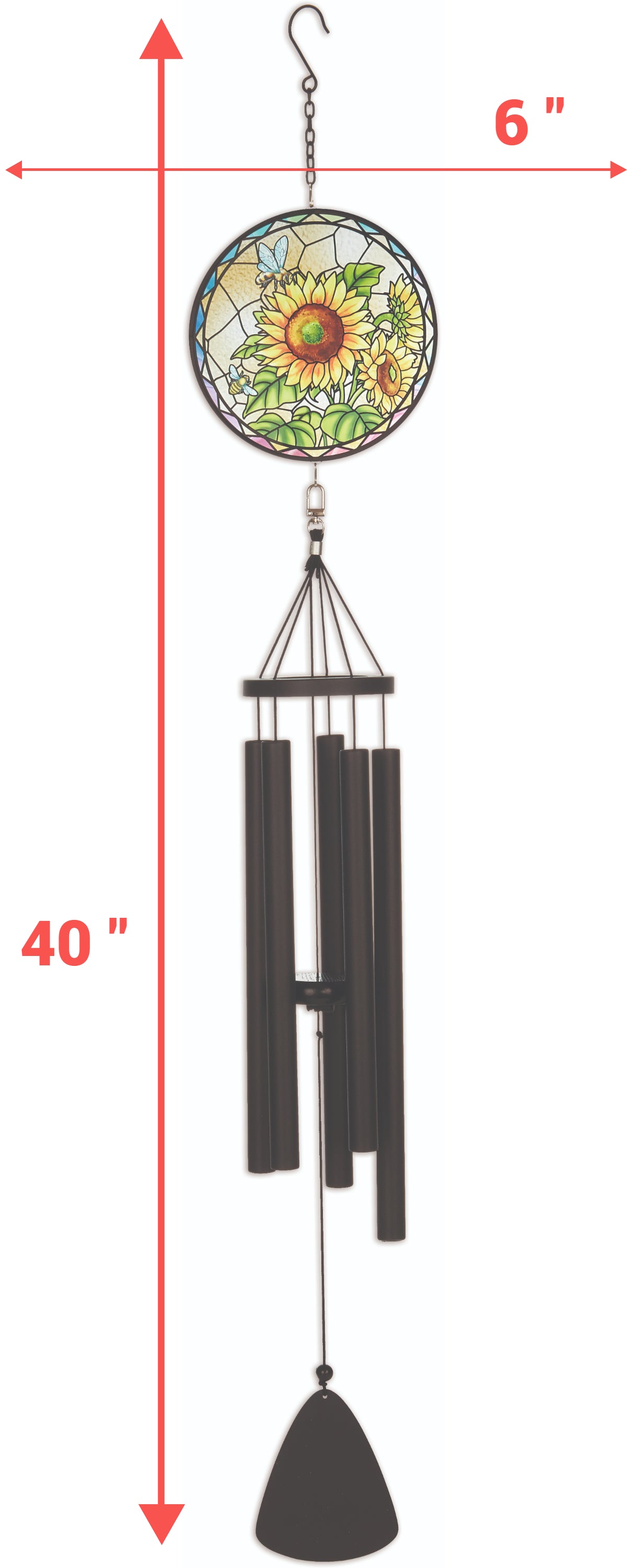 Bee Stain Glass Wind Chime - 40 inch