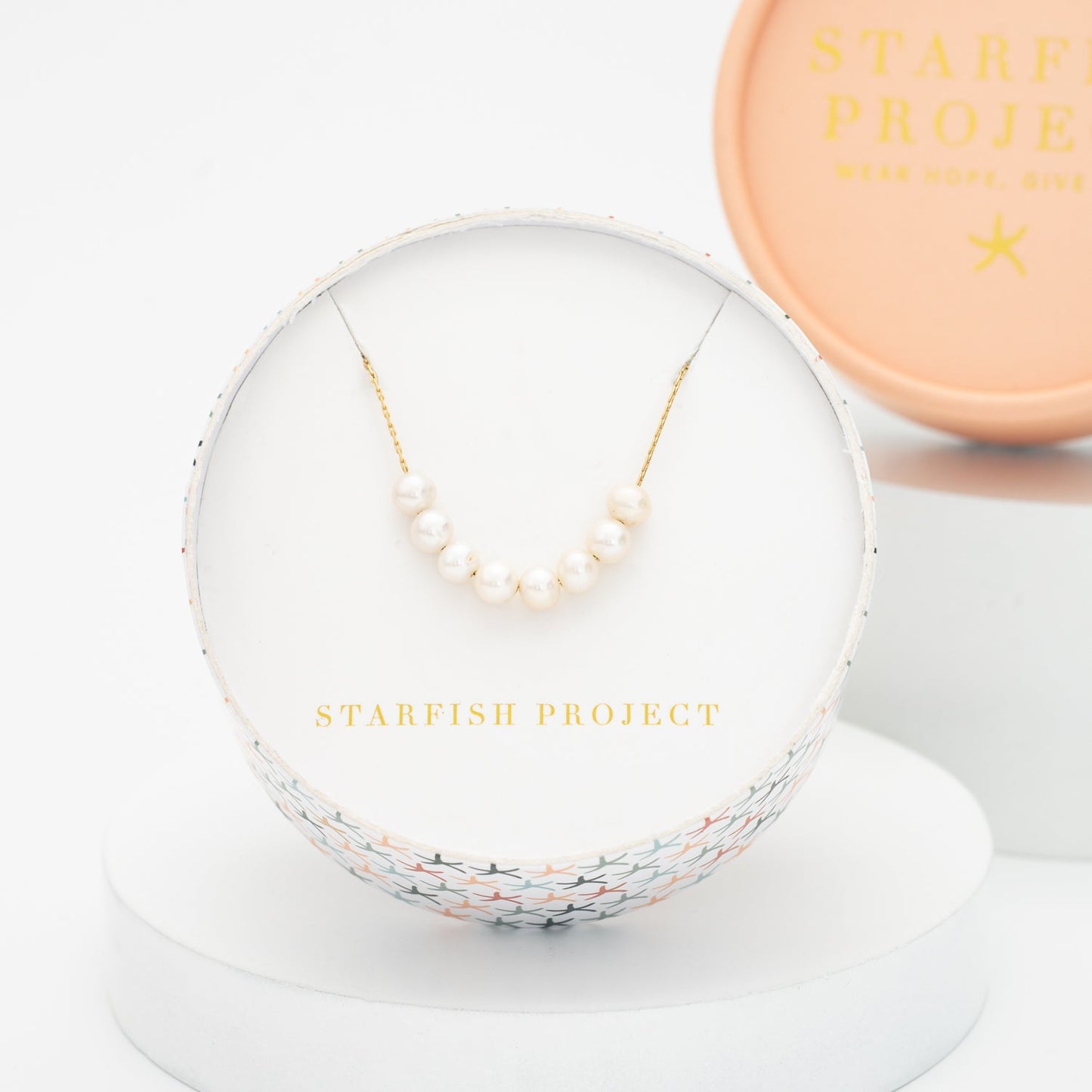 Pearl necklace in a Starfish Project gift box, jewelry like Pandora, pearls meaning, gold chain with pearl pendant