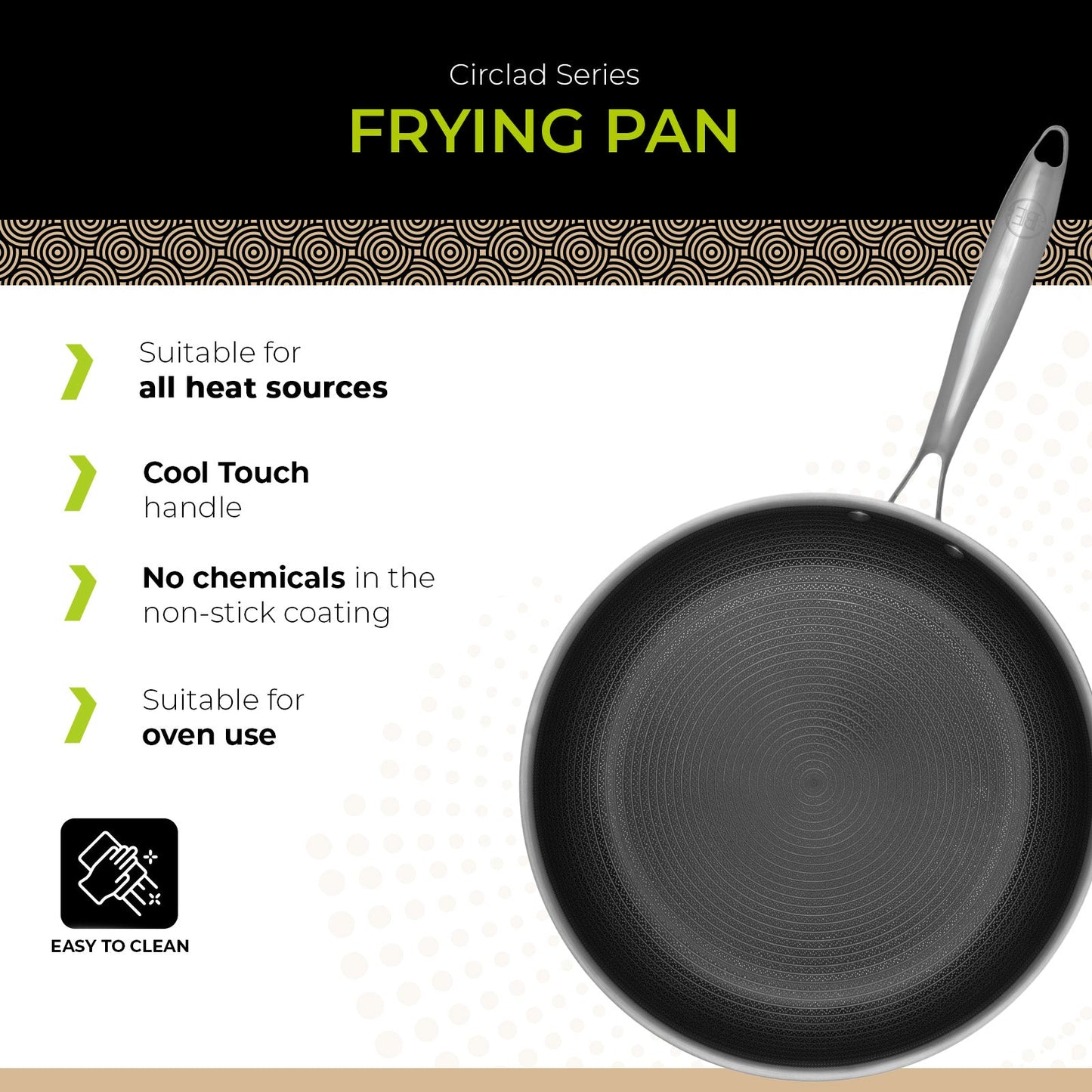 BE | LIVING - Circlad Series - 12” / 30 cm Frying Pan - Triply Stainless Steel Circlad