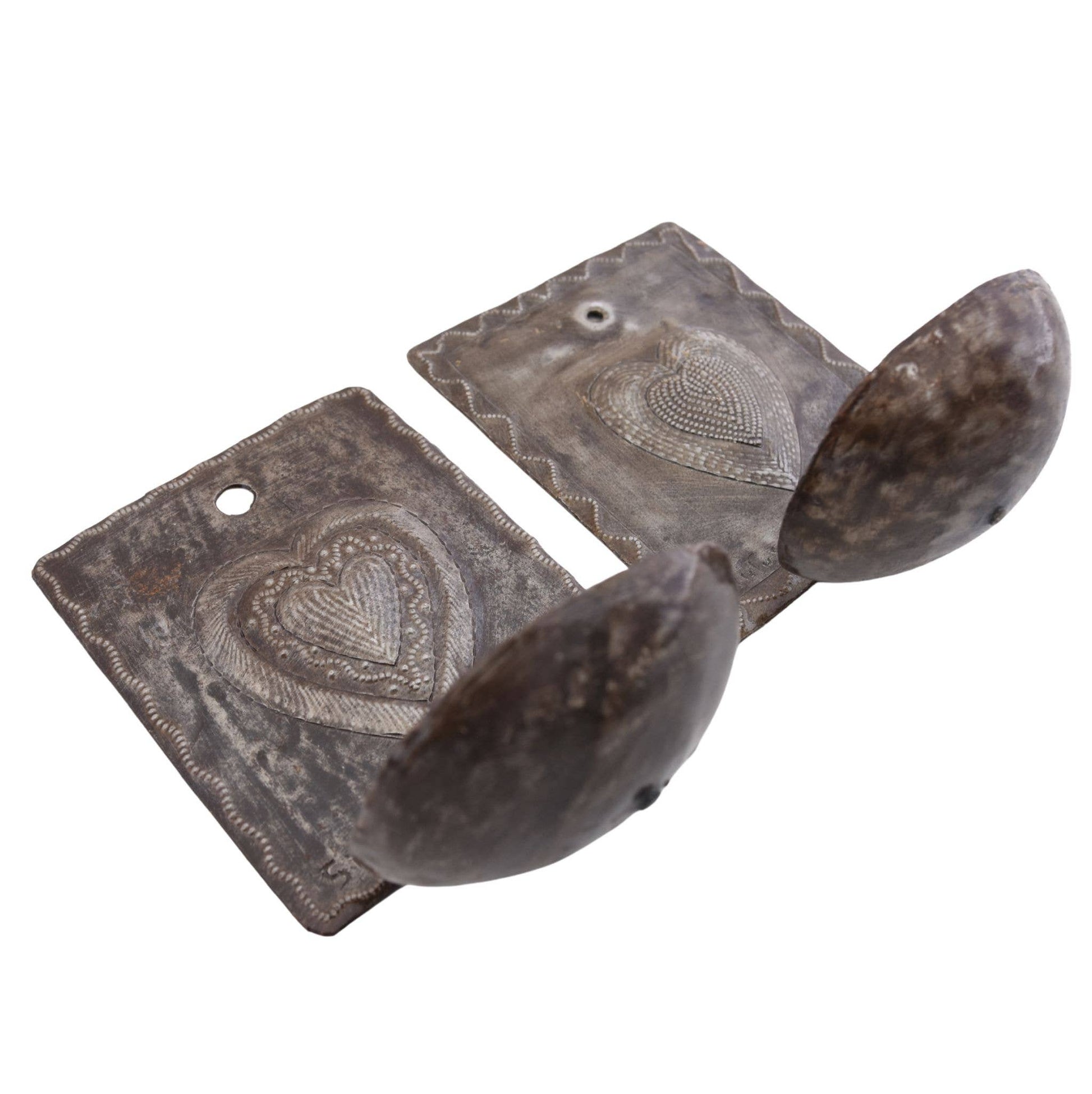 Pair Handmade Haitian Metal Heart Candle Holders Primitive