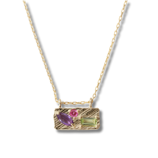 14K Yellow gold violet garden small collage necklace