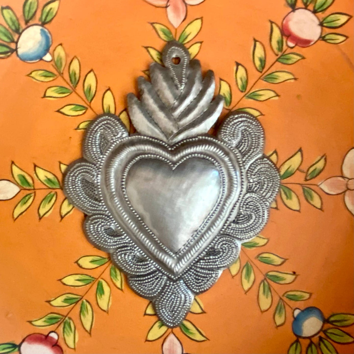 Sacred Heart, Wall Decor,Handmade Metal Haiti 5.75" x 4"