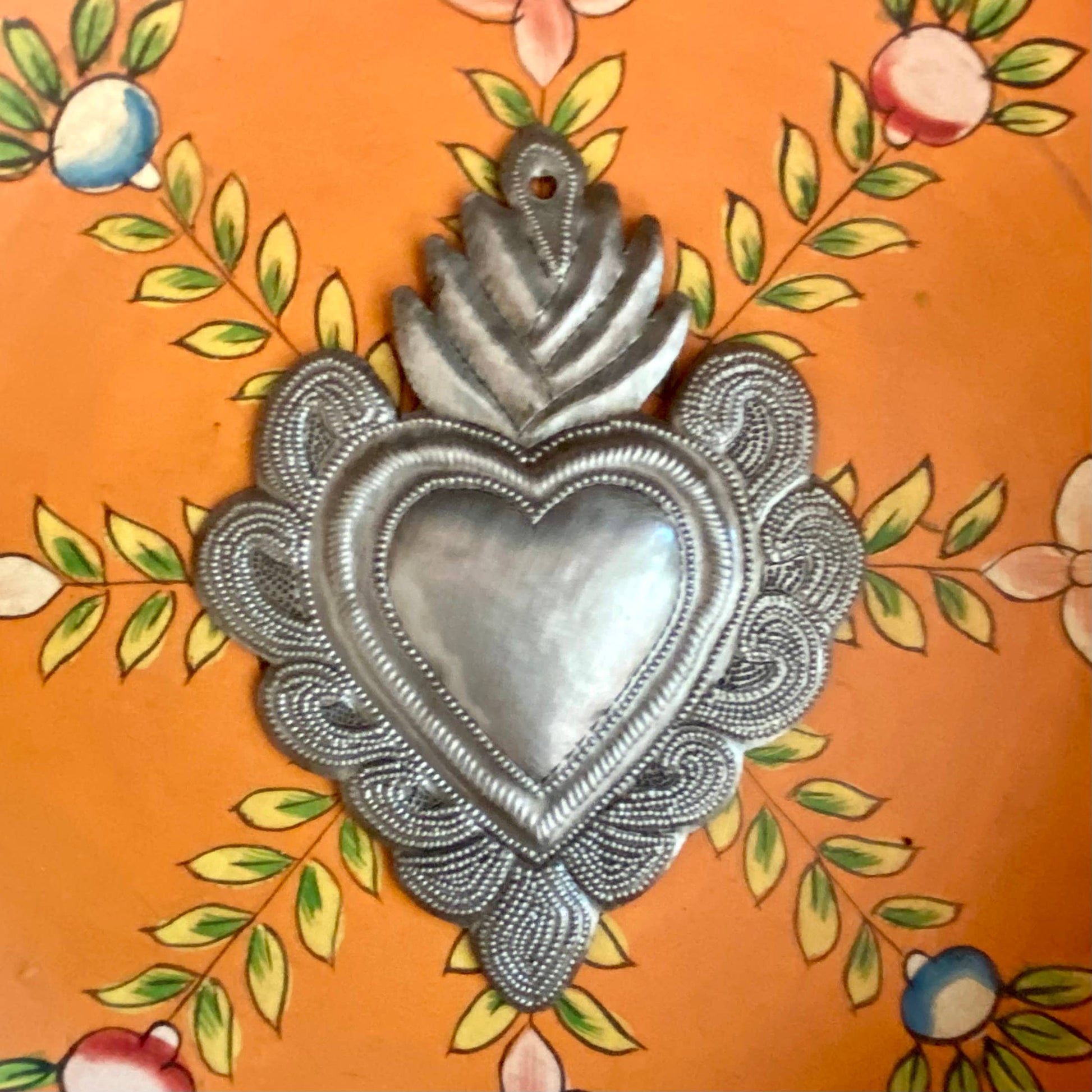 Sacred Heart, Wall Decor,Handmade Metal Haiti 5.75" x 4"