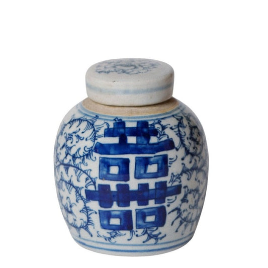 Blue and White Porcelain Mini Double Happiness Round Jar