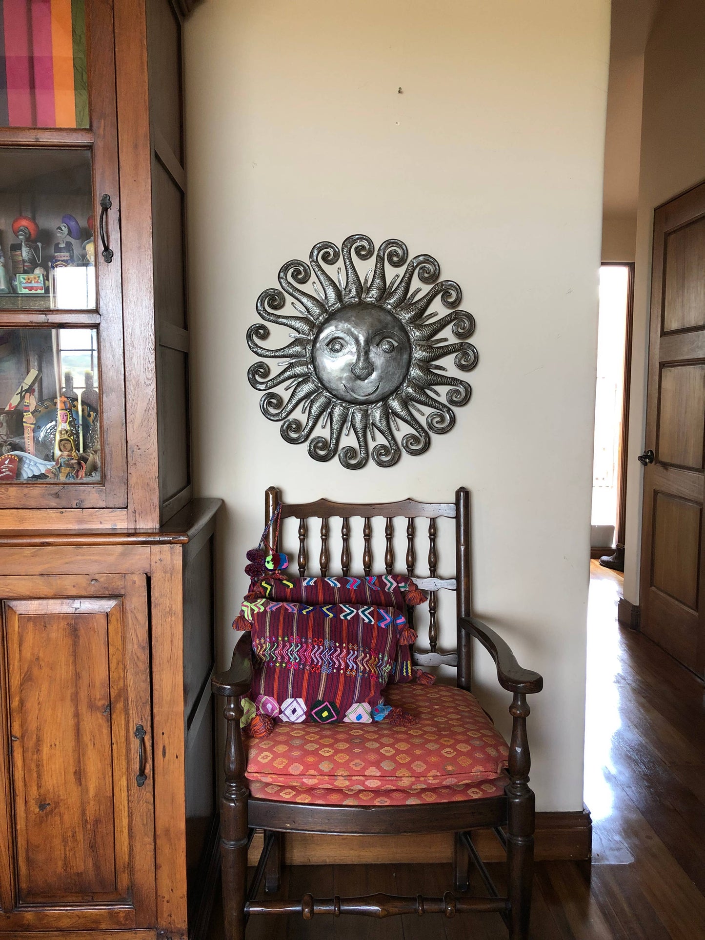 Large Metal Sun, Wall Hanging Sculpture, Indoor Outdoor, Unique, 23 Inch Round