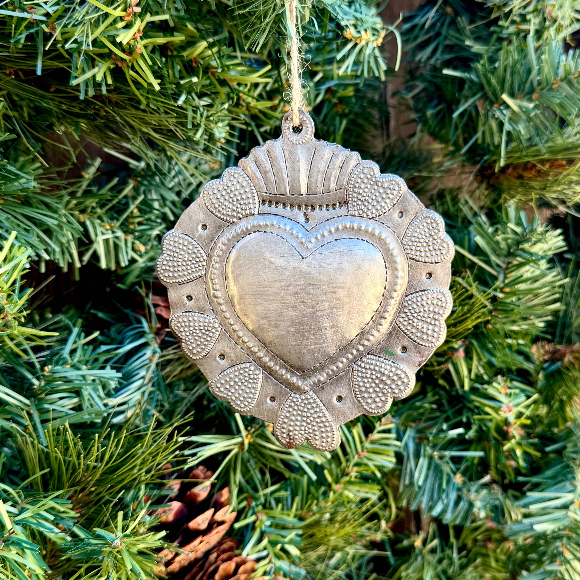 Sacred Heart, Wall Decor, Handmade Metal Haiti 4.5" x 5.25"