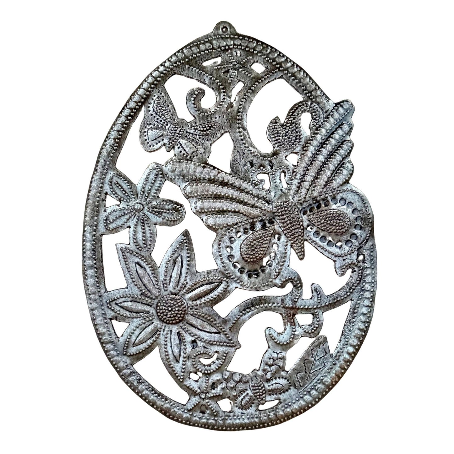 Haitian Metal Butterfly & Flowers Wall Art, Fair Trade