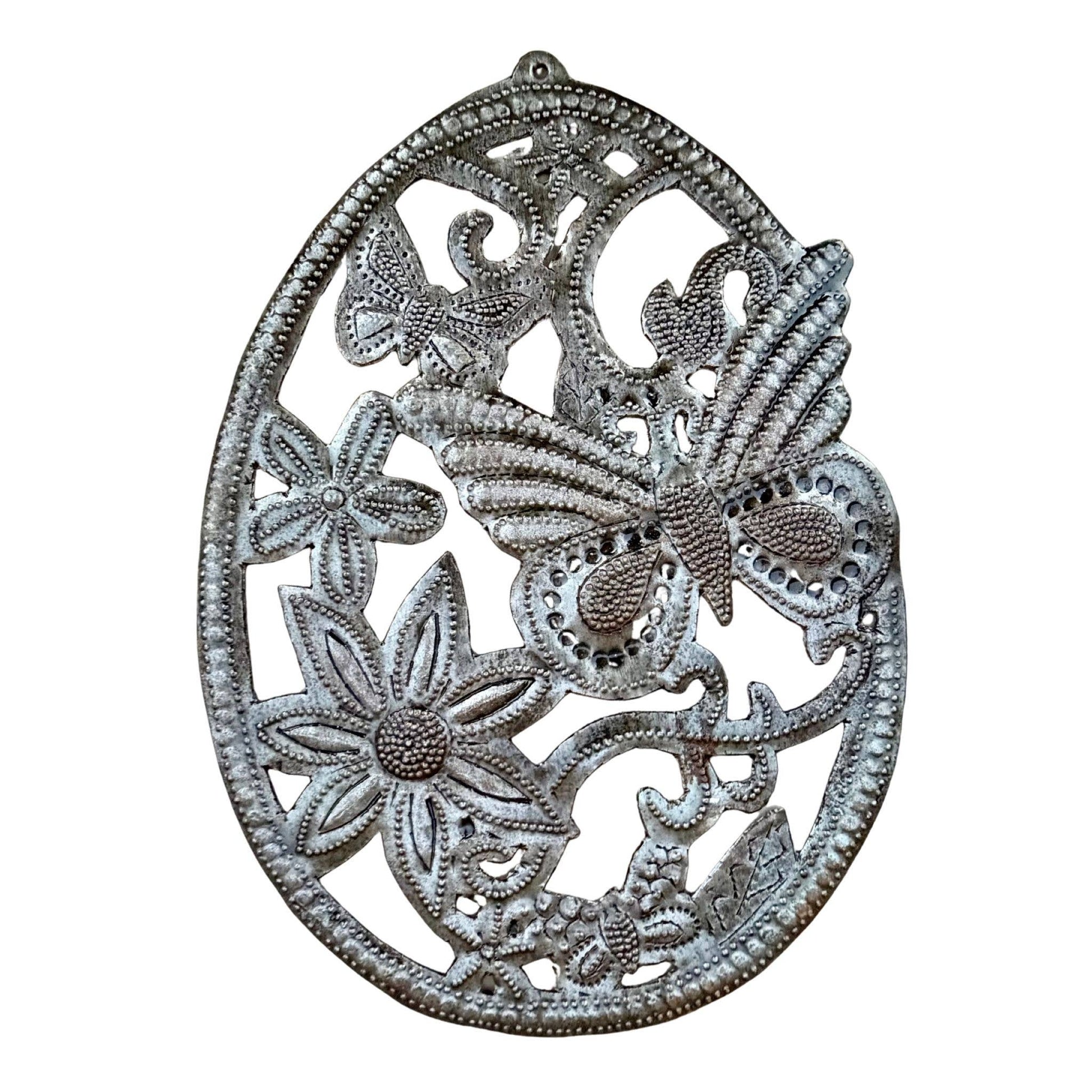 Haitian Metal Butterfly & Flowers Wall Art, Fair Trade