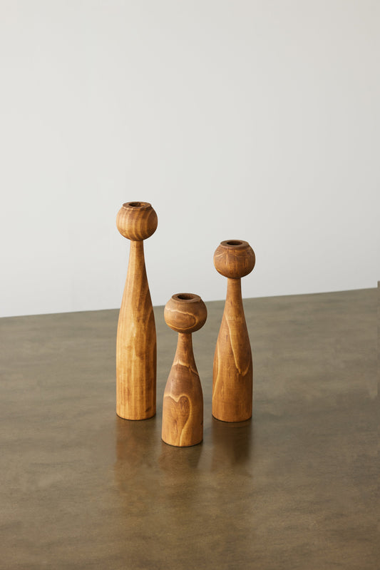 Globe Tapered Wood Taper Candlestick Holder