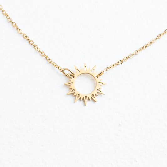 Golden necklace with sun pendant, sun necklaces for women, jewelry website, creative gift ideas for Christmas