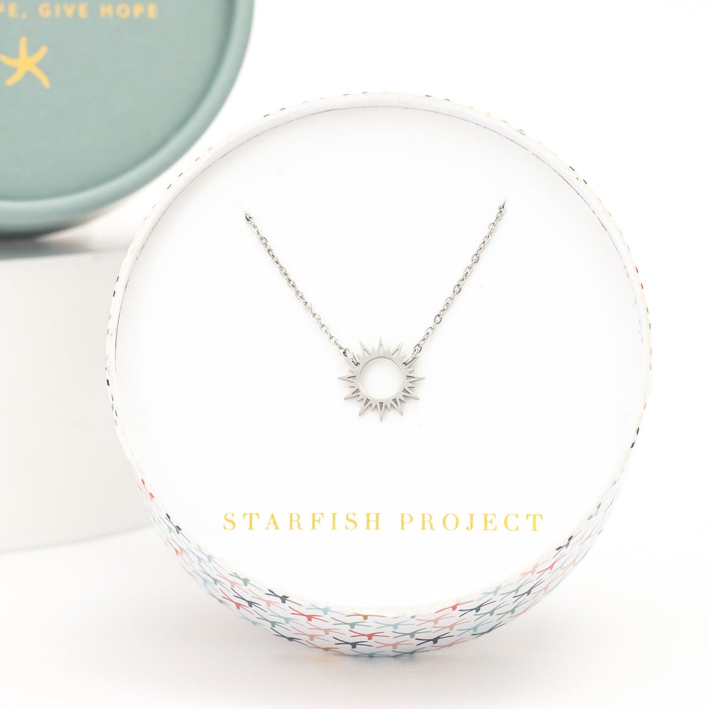 Silver sun-shaped necklace, cute sun themed necklace for women, symbolism for hope, gift shops near me