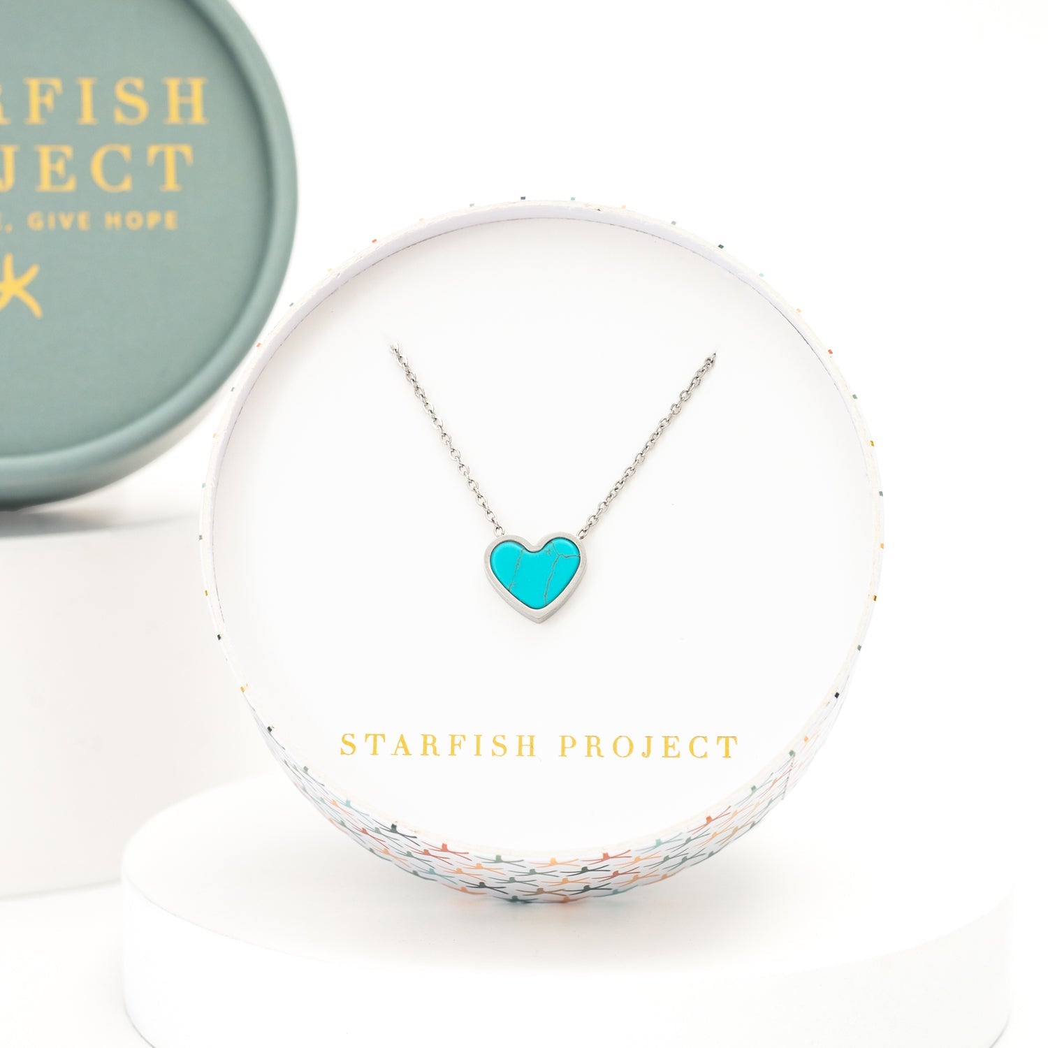 Starfish Project heart shaped pendant, silver necklaces with blue marble heart pendant, heart jewelry for women