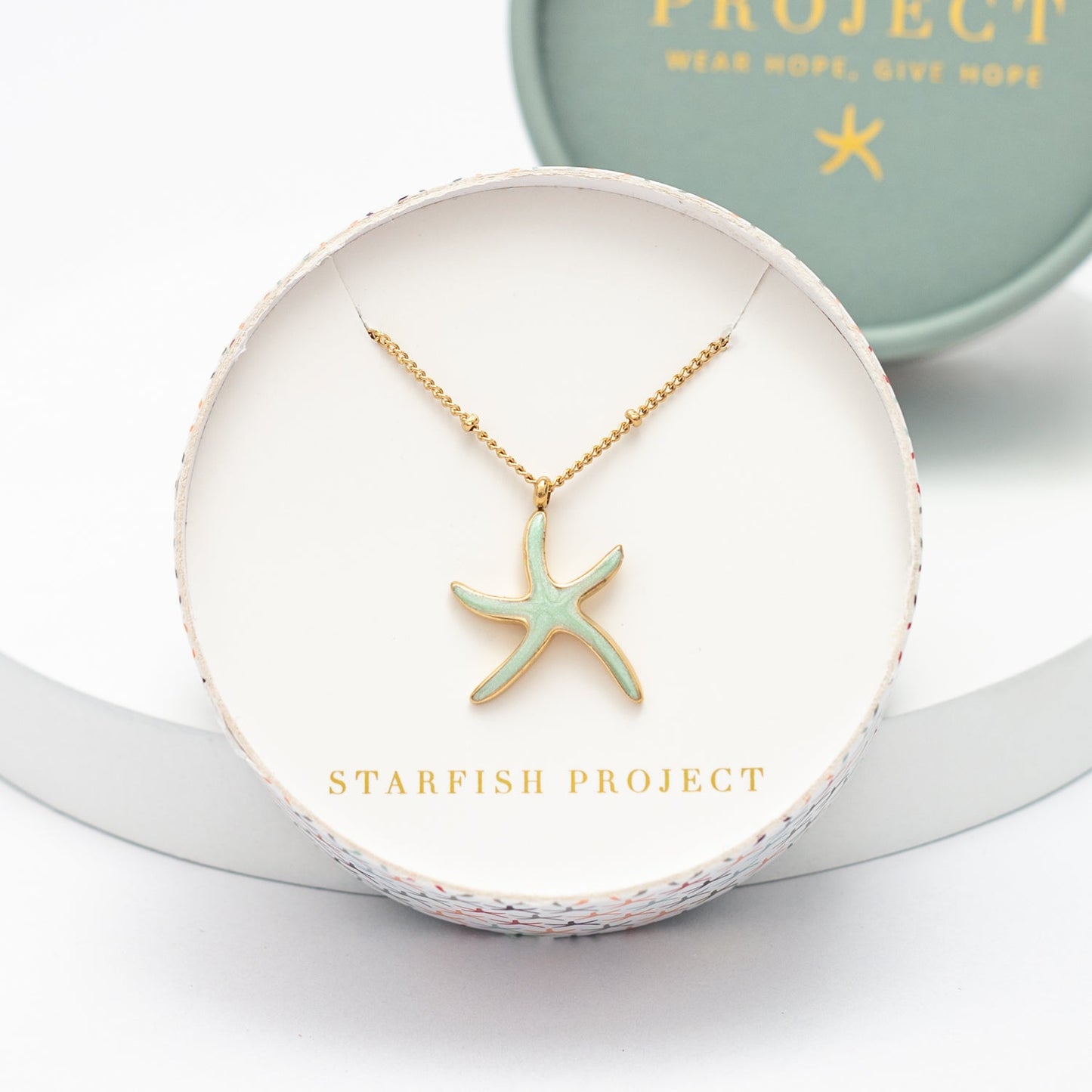 Starfish Project jewelry, symbolism for hope, green starfish pendant, women's ocean themed necklace