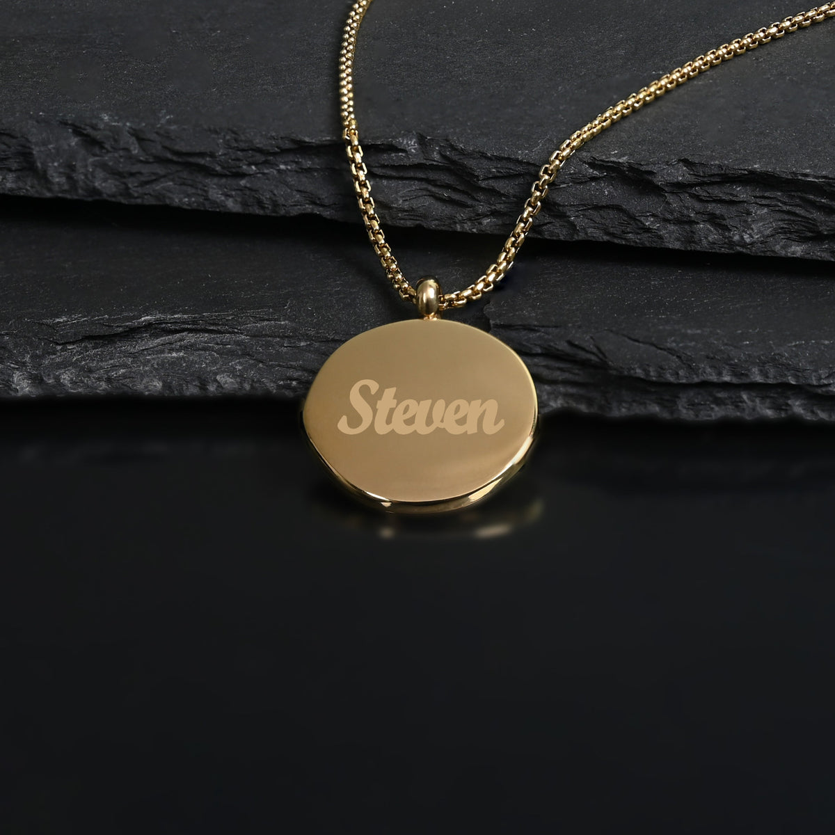Example photo of engravable necklace, fair trade businesses, gold engravable necklace for men, fair trade business