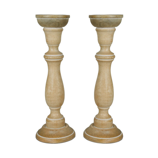 Tuli Mango Wood Candleholders – Large Set of 2