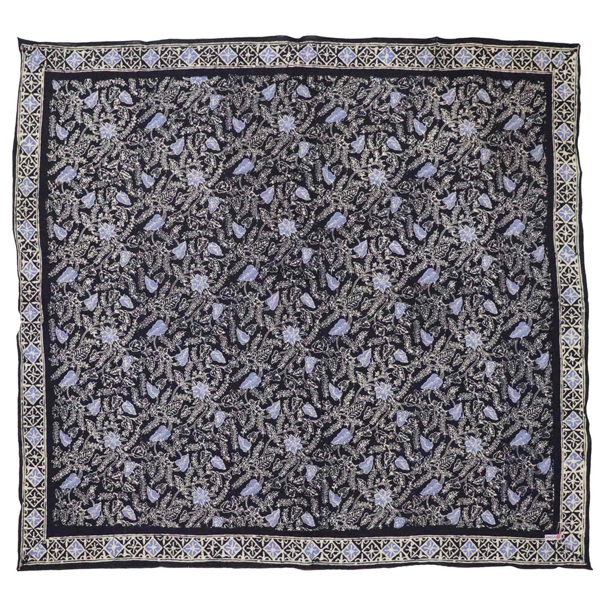 Large 39" Wild Rag Batik Bandana Blue Navy Foliage, 100% Soft Cotton, Hand Dyed Hair Cover Scarf