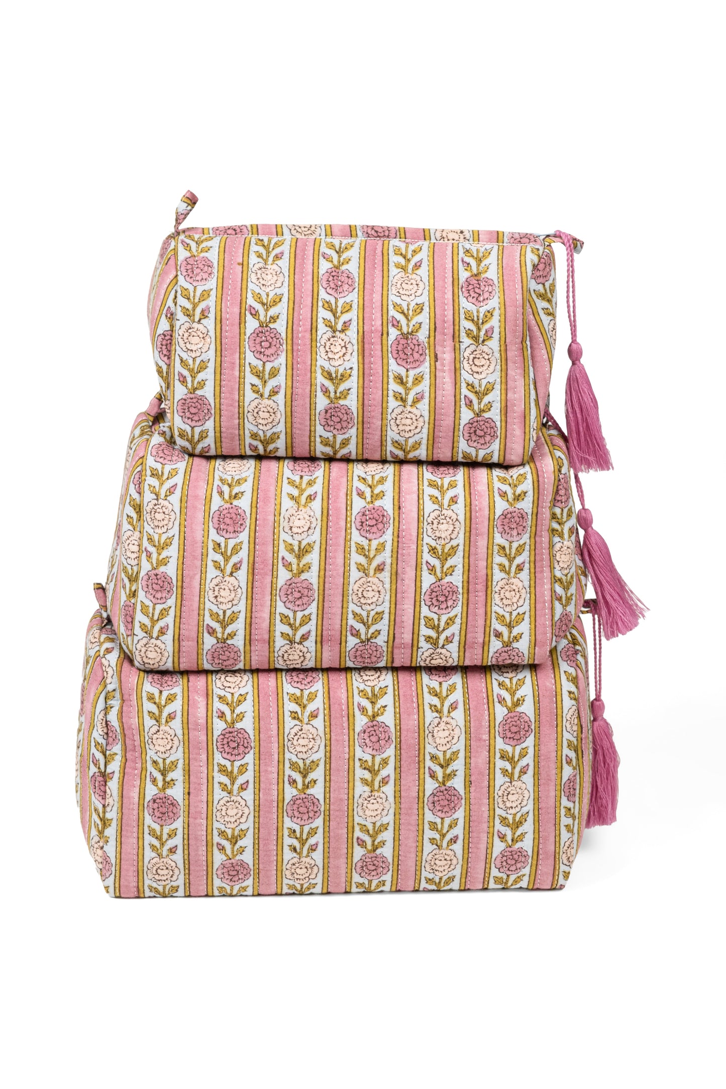 Vintage Floral Stripes Makeup Bag