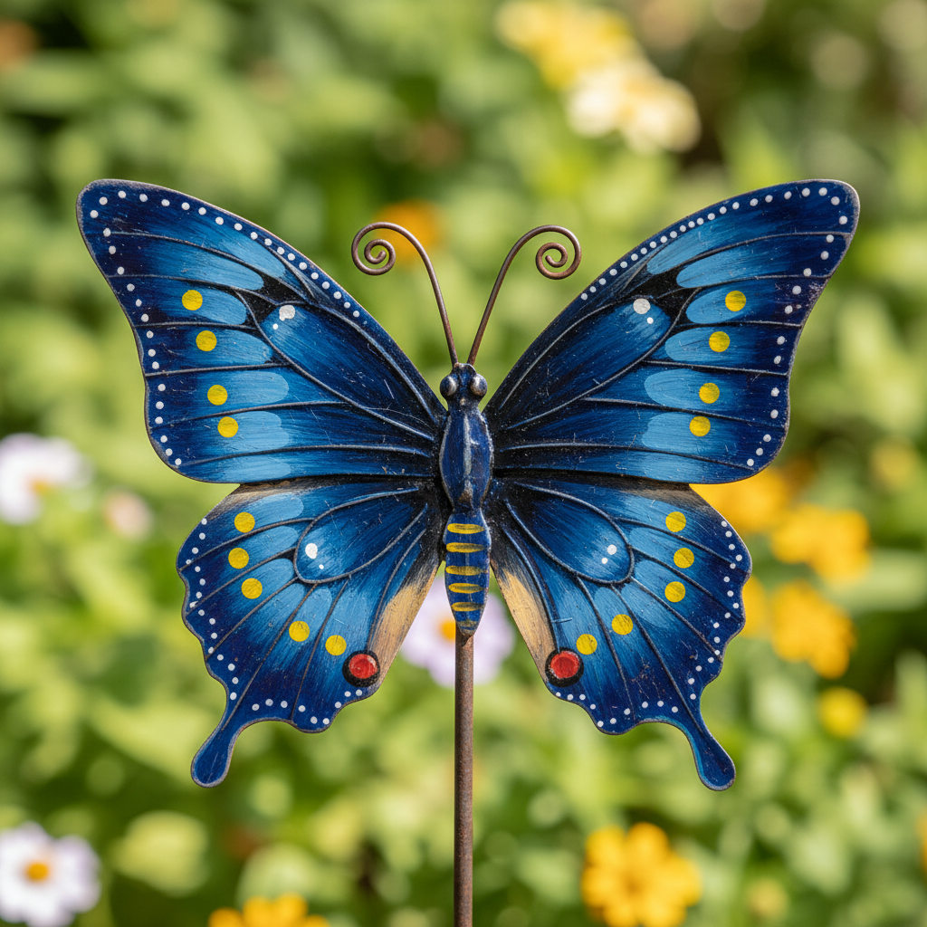 Cerulean Butterfly Painted Garden Stake