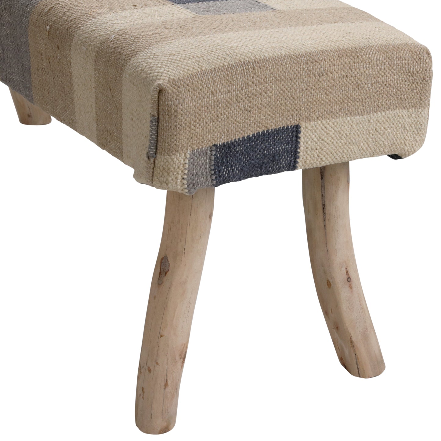 Luxor Handwoven Kilim Wool Upholstered Bench with Eucalyptus Wood Legs